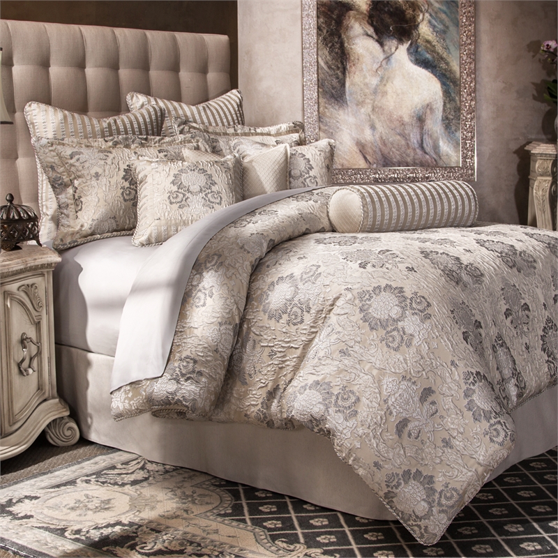Michael Amini Sycamore Grove 10-piece Fabric King Comforter Set - Silver