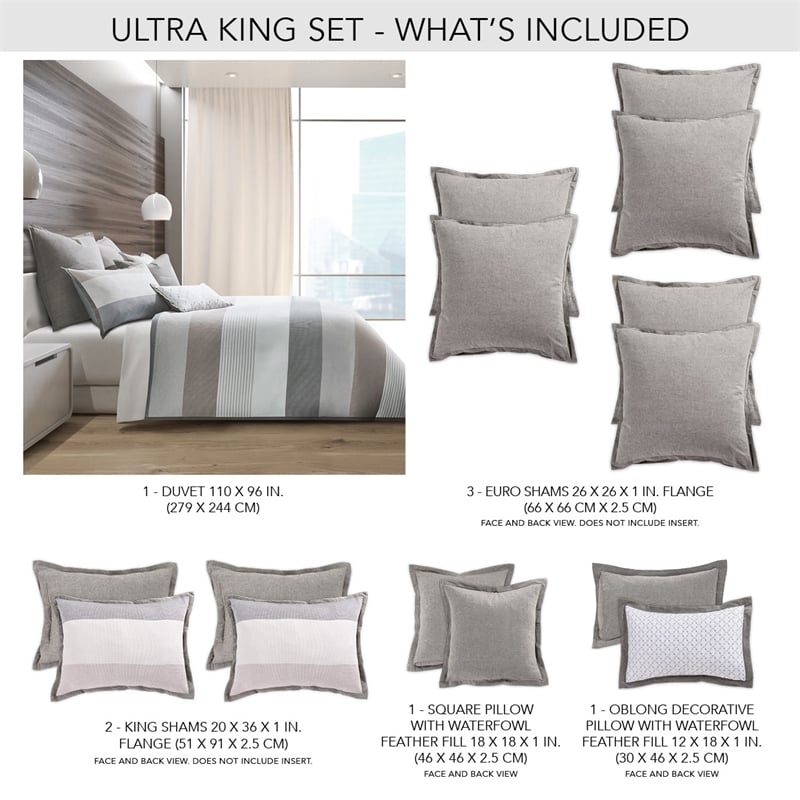 Michael Amini Ultra 8-piece King Cotton Duvet Set - Gray