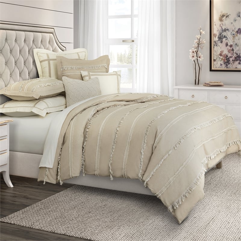 Michael Amini Country Lane 7-piece Fabric Queen Duvet Set in Tan/Natural