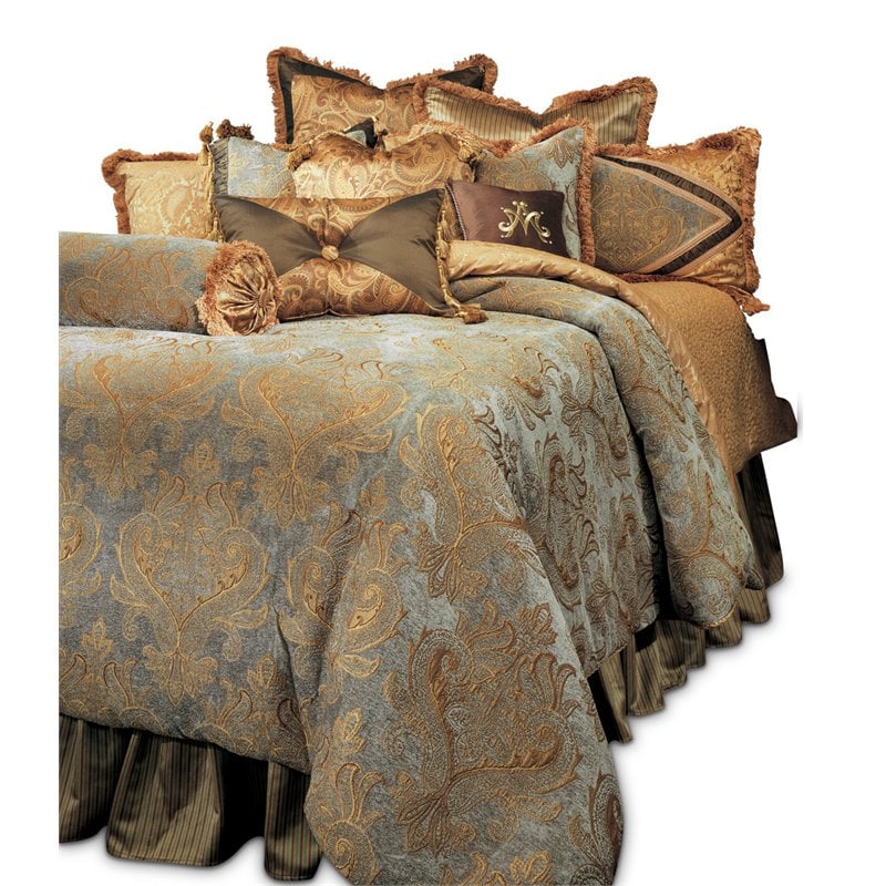 Michael Amini Elizabeth 12-piece Fabric Queen Comforter Set in Blue/Gold