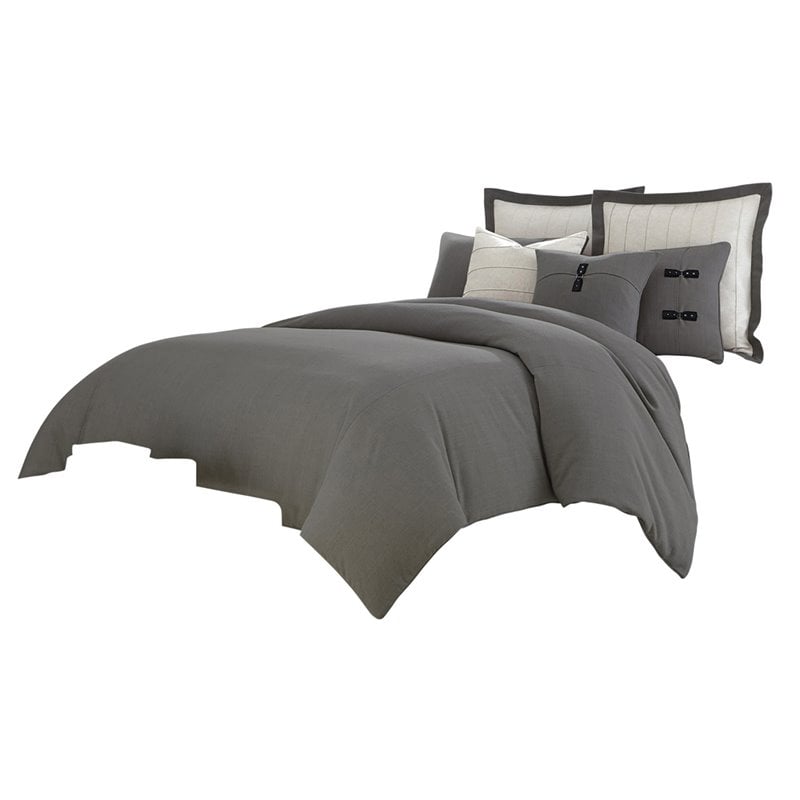 Michael Amini Fusion 7-piece Linen Blend Fabric Queen Duvet Set - Gray