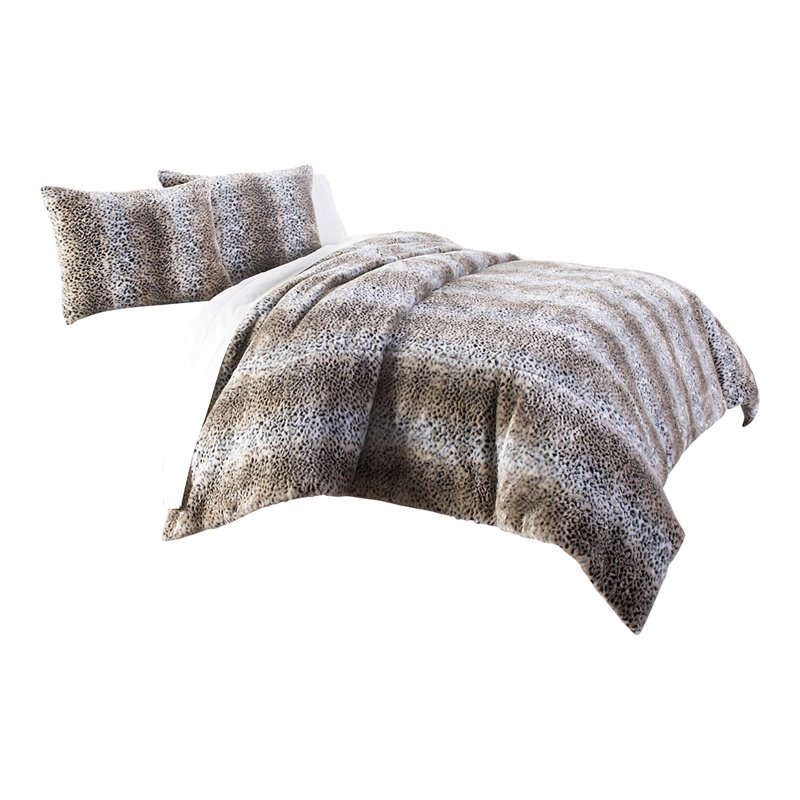 Michael Amini Kasbah 3-piece Plush Faux Fur Fabric Queen Duvet Set in Brown
