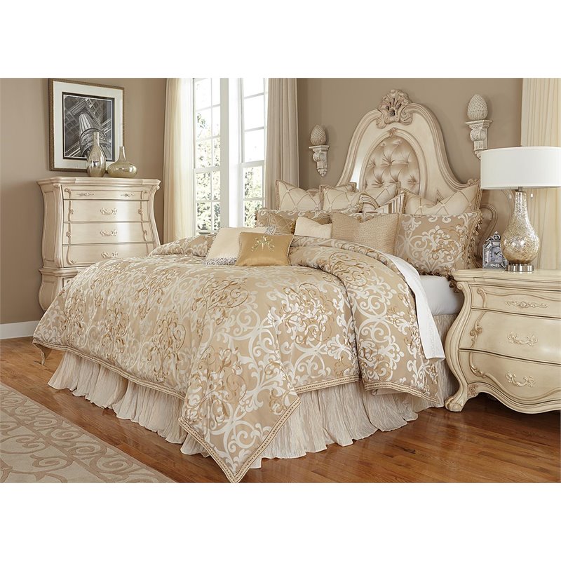 Michael Amini Luxembourg 13-piece Fabric King Comforter Set in Cream/Gold