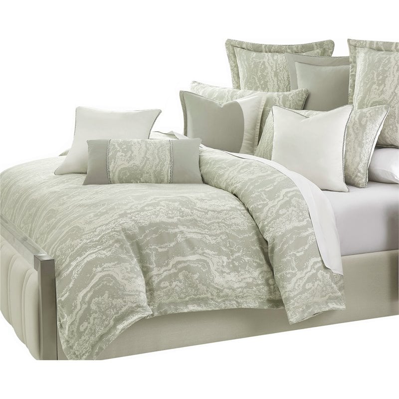 Michael Amini Marvel 10-piece Oversized Fabric King Duvet Set in Mist Green
