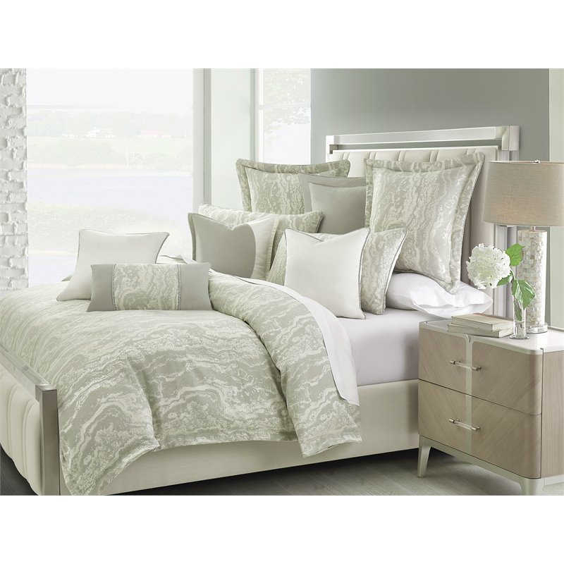Michael Amini Marvel 9-piece Oversized Fabric Queen Duvet Set in Mist Green