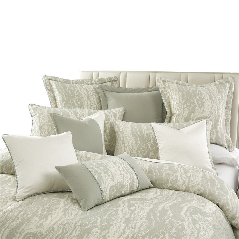 Michael Amini Marvel 9-piece Oversized Fabric Queen Duvet Set in Mist Green