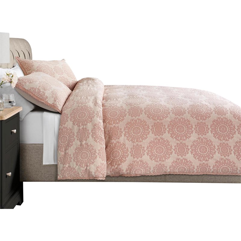 Michael Amini McKinley 3-piece Jacquard Cotton Queen Duvet Set in Quartz Pink