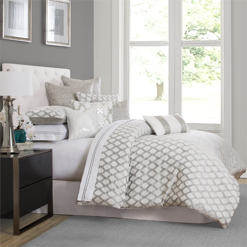 Michael Amini Newport 10-piece Fabric King Comforter Set in Gray/Platinum