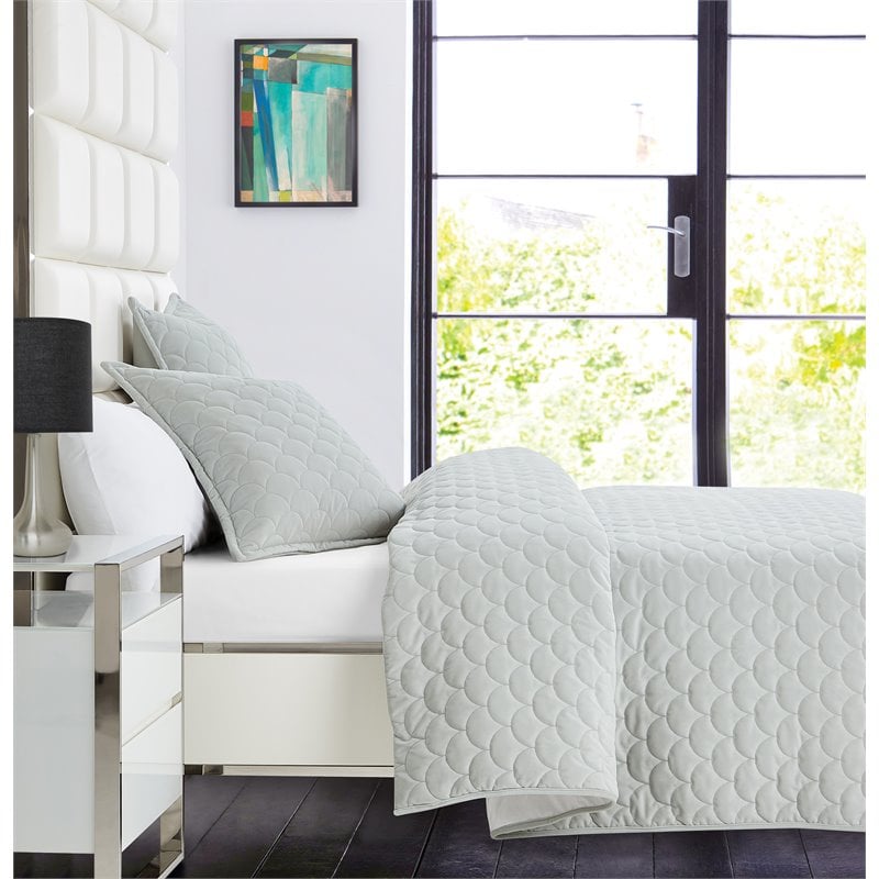 Michael Amini Whitehaven 3-piece Velvet Fabric King Duvet Set in Frost Green