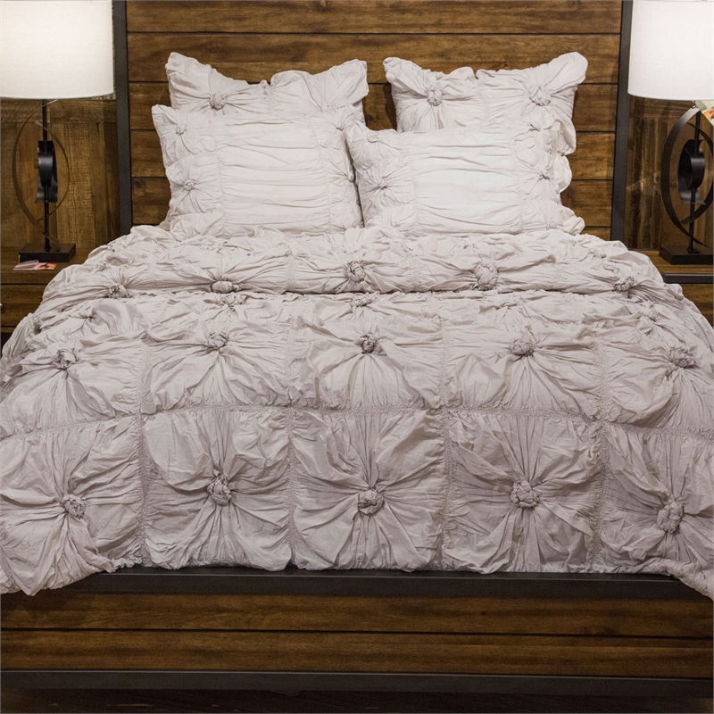 Michael Amini Savanna 5-piece Flower Cotton Queen Comforter Set in Stone