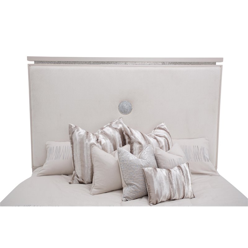 Michael Amini Glimmering Heights Wood Cal King Upholstered Bed in Ivory
