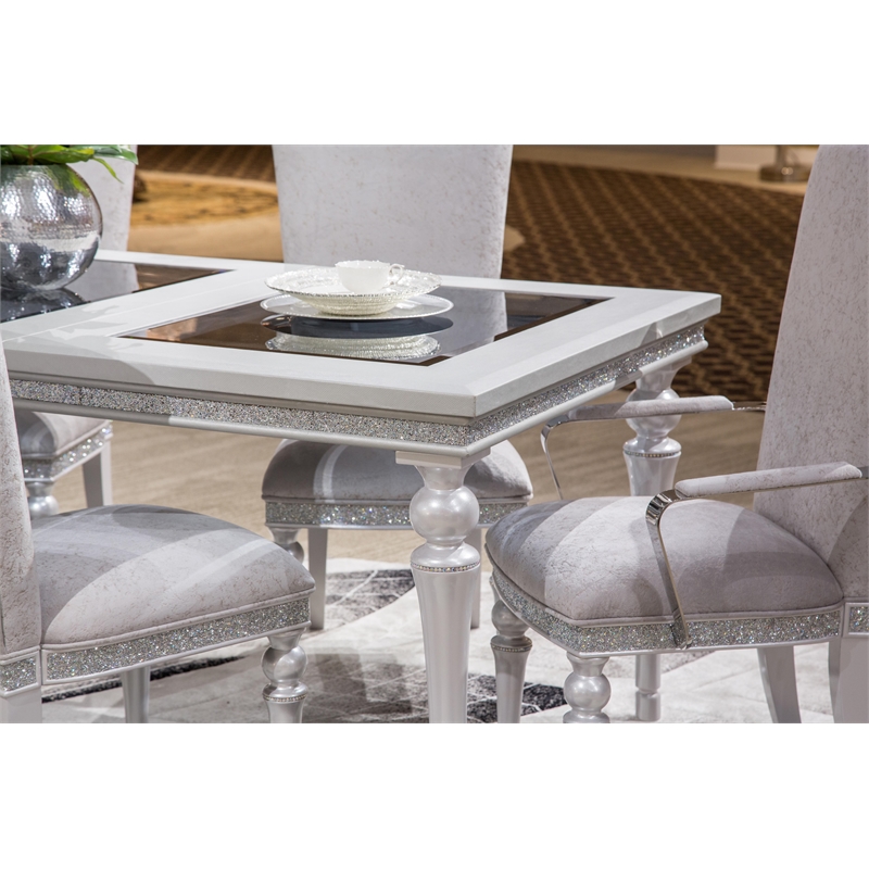 Michael Amini Melrose Plaza Rectangular Vinyl Dining Table in Dove Gray