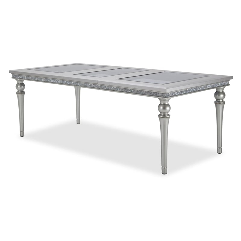 Michael Amini Melrose Plaza Rectangular Vinyl Dining Table in Dove Gray