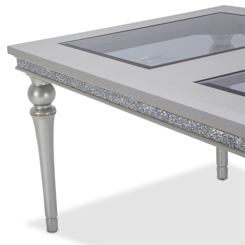 Michael Amini Melrose Plaza Rectangular Vinyl Dining Table in Dove Gray