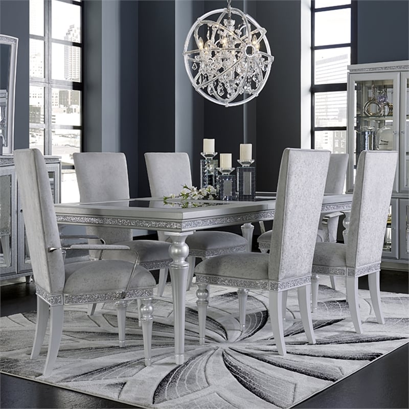 Michael Amini Melrose Plaza Rectangular Vinyl Dining Table in Dove Gray