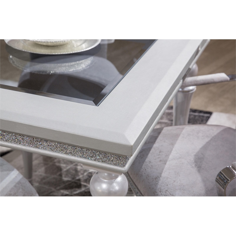 Michael Amini Melrose Plaza Rectangular Vinyl Dining Table in Dove Gray