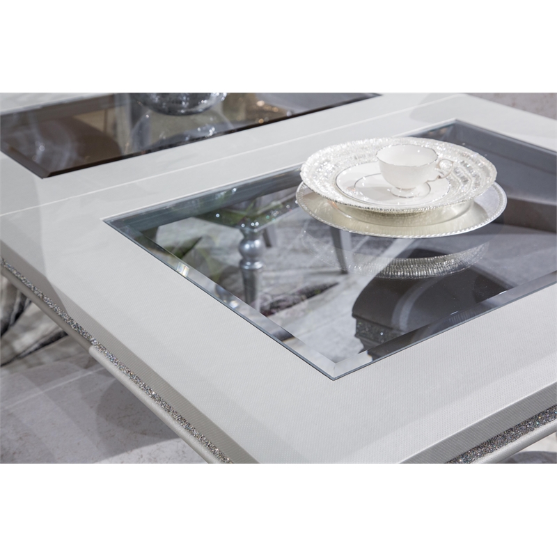 Michael Amini Melrose Plaza Rectangular Vinyl Dining Table in Dove Gray