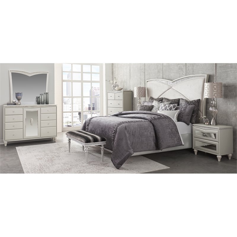 Michael Amini Melrose Plaza Cal. King Velvet Panel Bed in Dove Gray