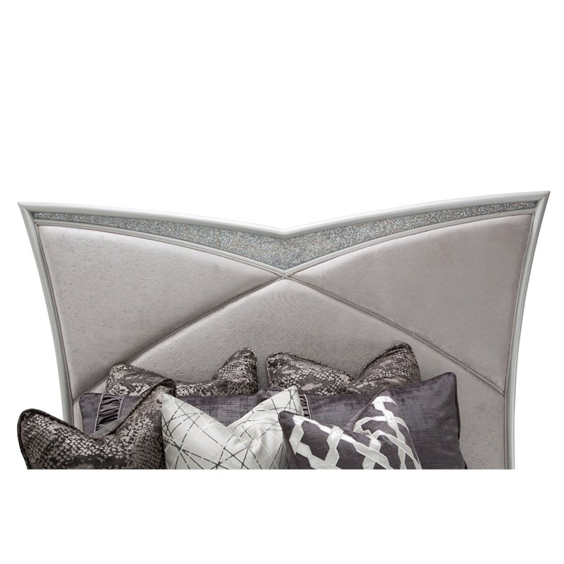 Michael Amini Melrose Plaza Cal. King Velvet Panel Bed in Dove Gray