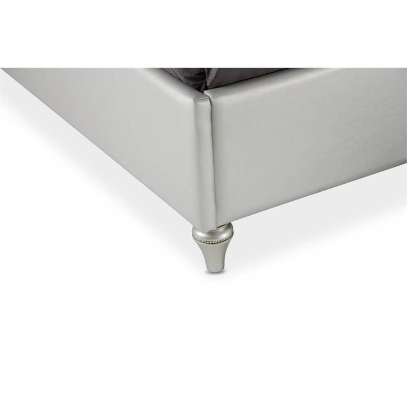 Michael Amini Melrose Plaza Eastern King Velvet Panel Bed in Dove Gray