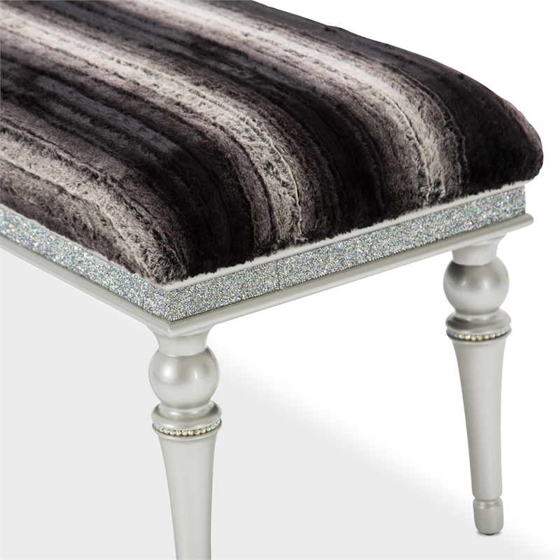 Michael Amini Melrose Plaza Contemporary Wood & Velvet Bed Bench in Dove Gray
