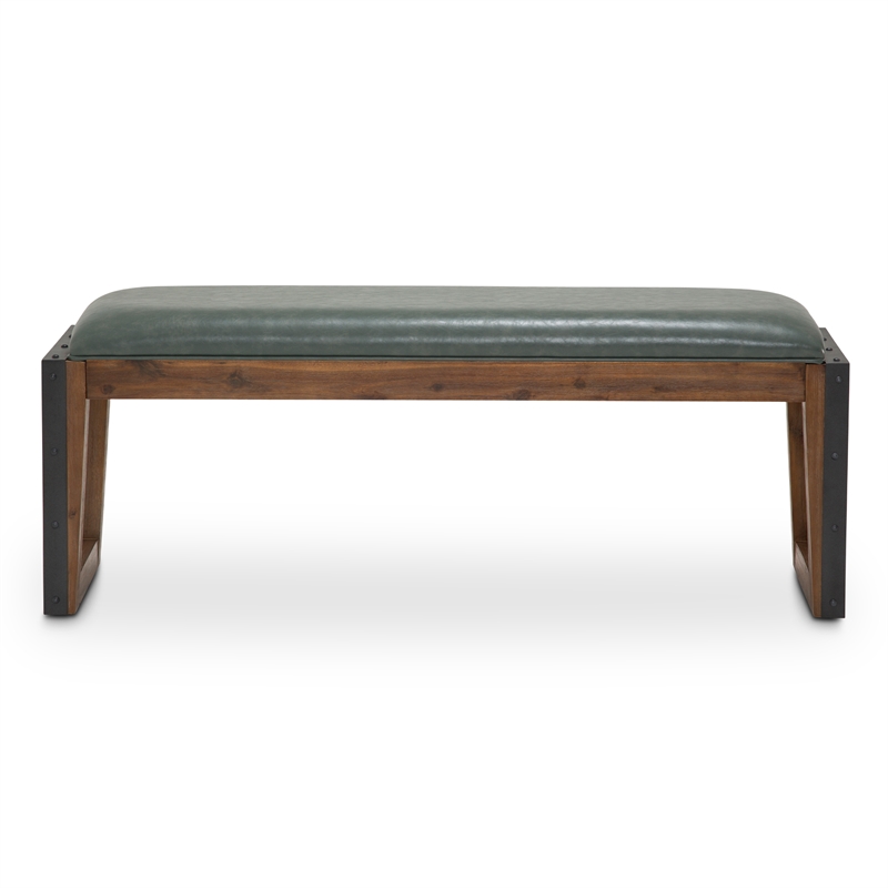 Michael Amini Brooklyn Walk Faux Leather Dining Bench in Gray & Burnt Umber