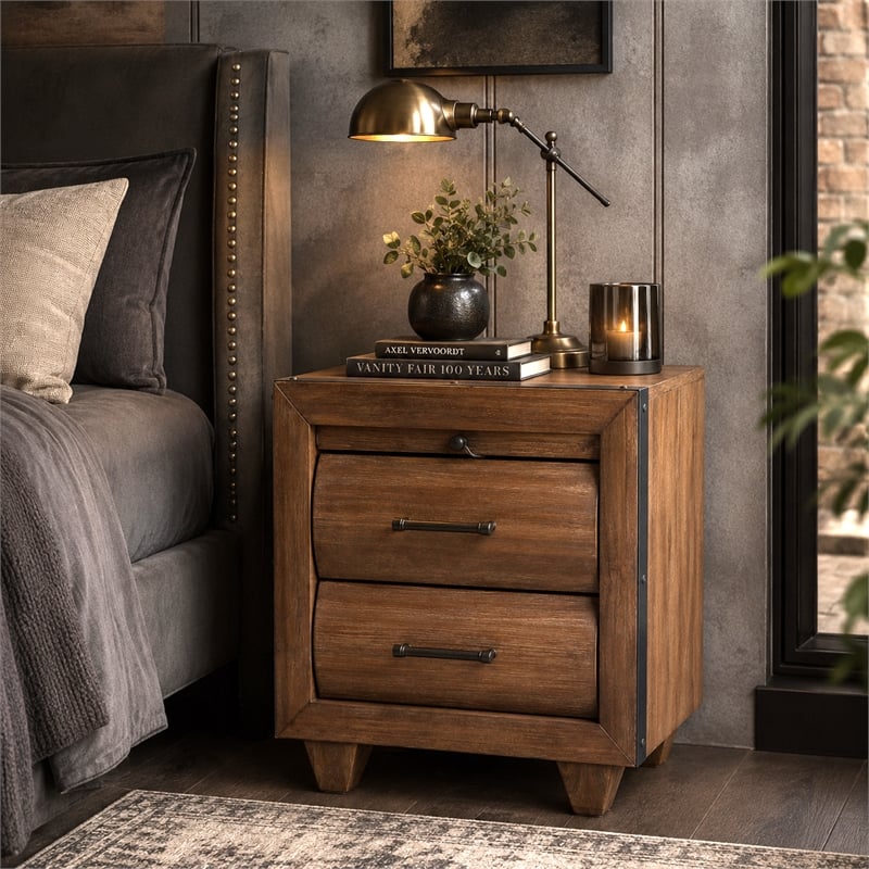 Michael Amini Brooklyn Walk Wood Nightstand - Burnt Umber Brown