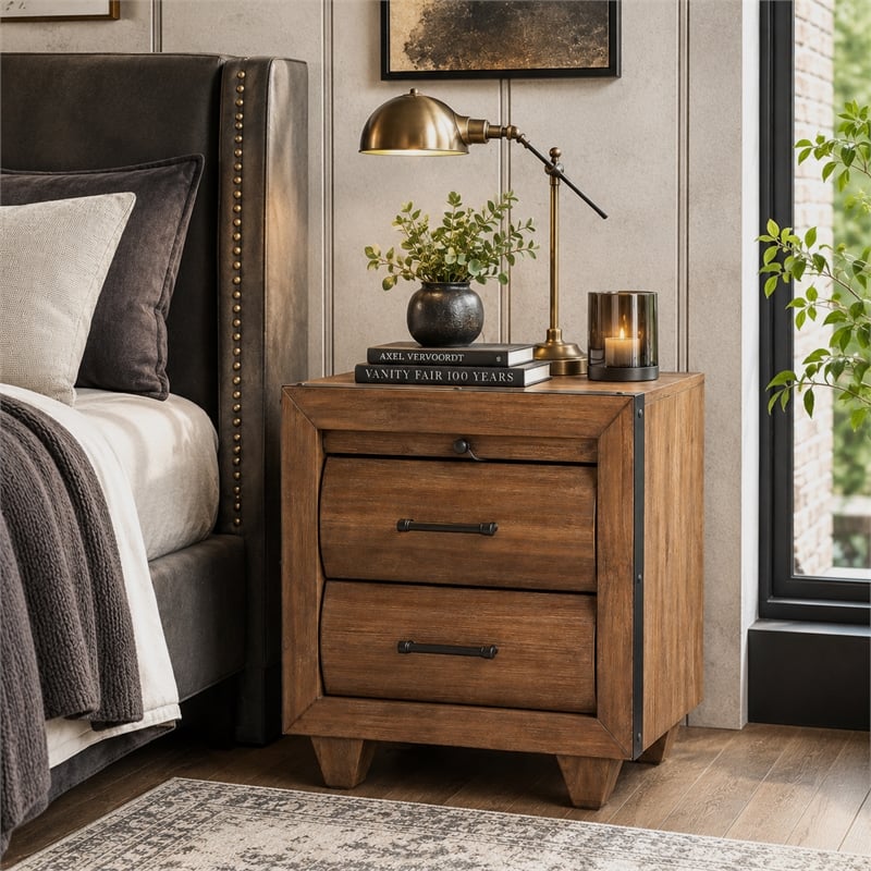 Michael Amini Brooklyn Walk Wood Nightstand - Burnt Umber Brown