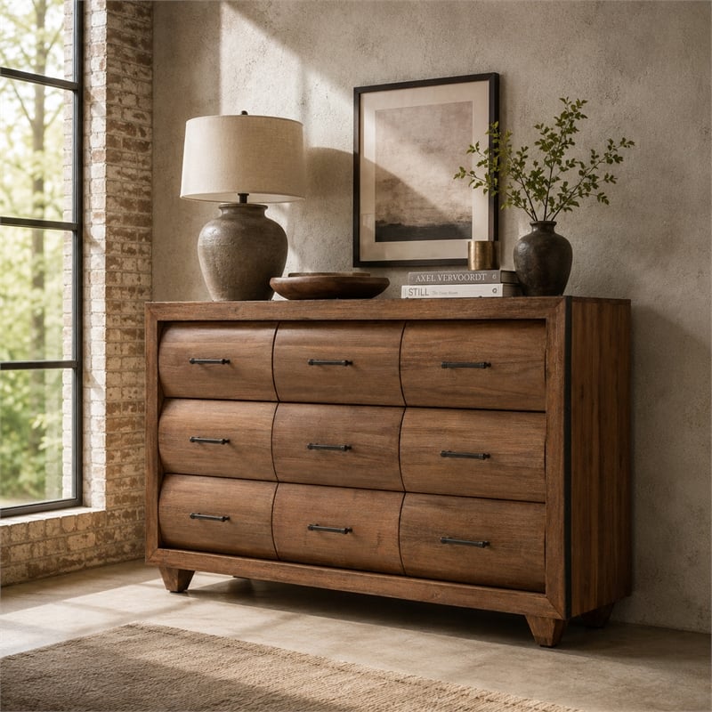 Michael Amini Brooklyn Walk Wood & Metal Dresser - Burnt Umber Brown