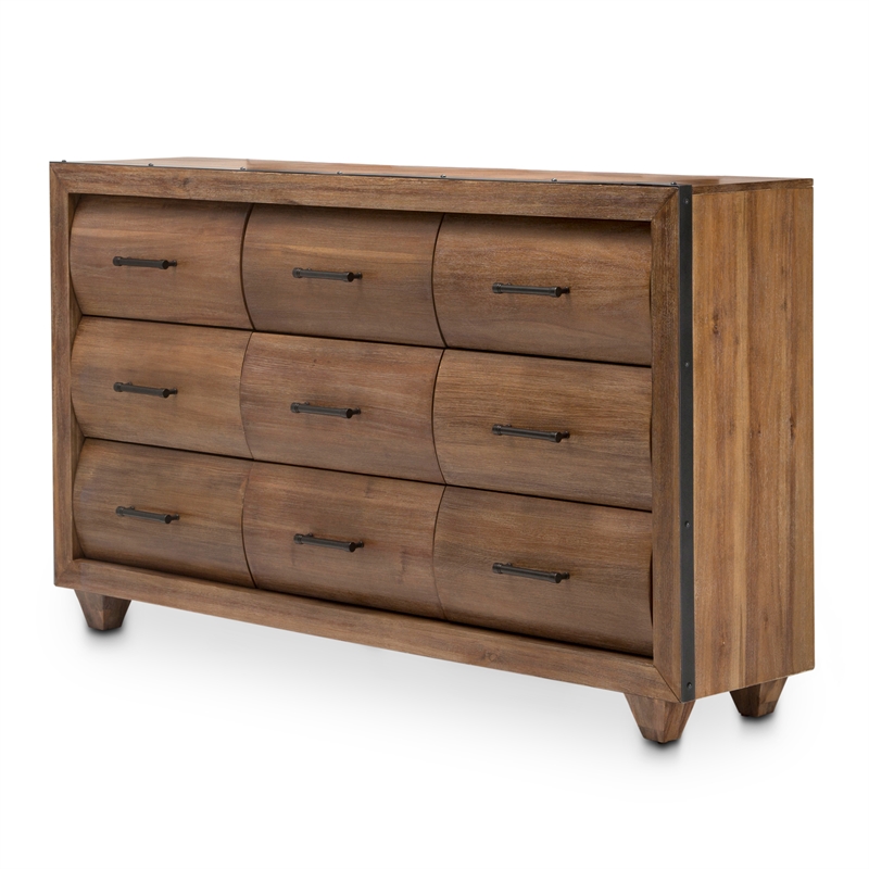 Michael Amini Brooklyn Walk Wood & Metal Dresser - Burnt Umber Brown