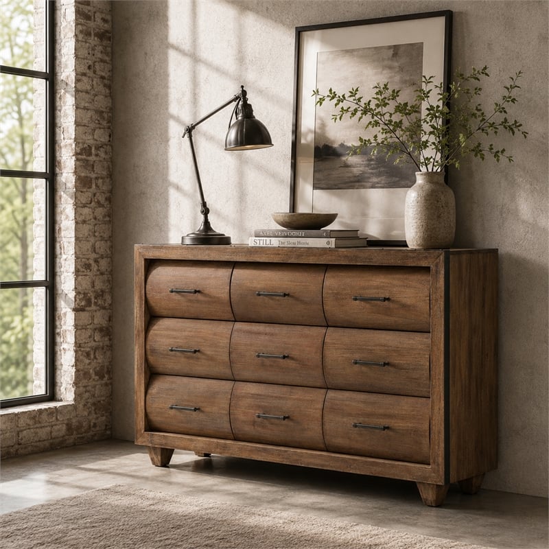 Michael Amini Brooklyn Walk Wood & Metal Dresser - Burnt Umber Brown