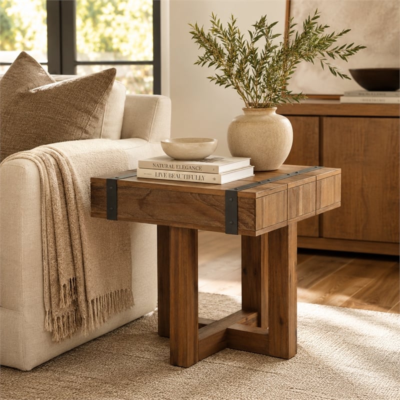Michael Amini Brooklyn Walk Wood End Table in Burnt Umber Brown