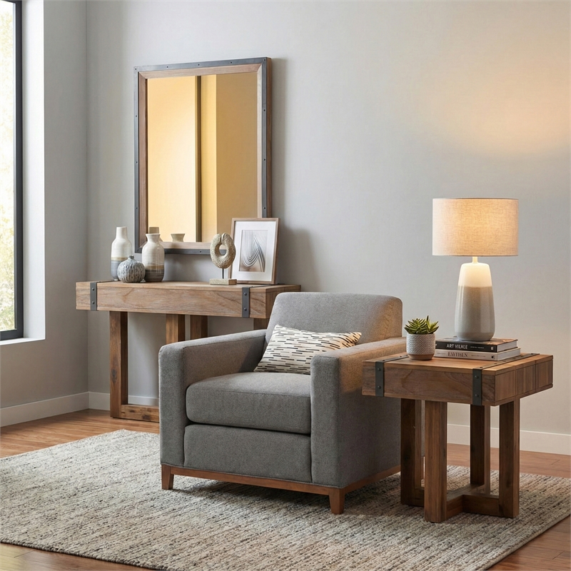 Michael Amini Brooklyn Walk Wood End Table in Burnt Umber Brown