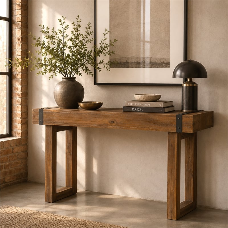 Michael Amini Brooklyn Walk Wood & Metal Console Table - Burnt Umber Brown