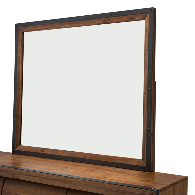 Michael Amini Brooklyn Walk Wood Dresser with Mirror - Burnt Umber Brown