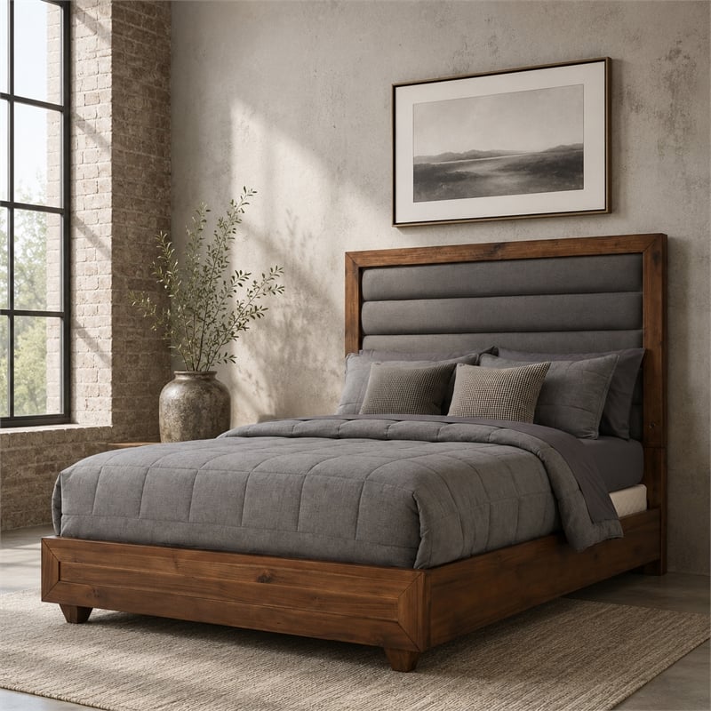 Michael Amini Brooklyn Walk Eastern King Tufted Panel Bed - Gray