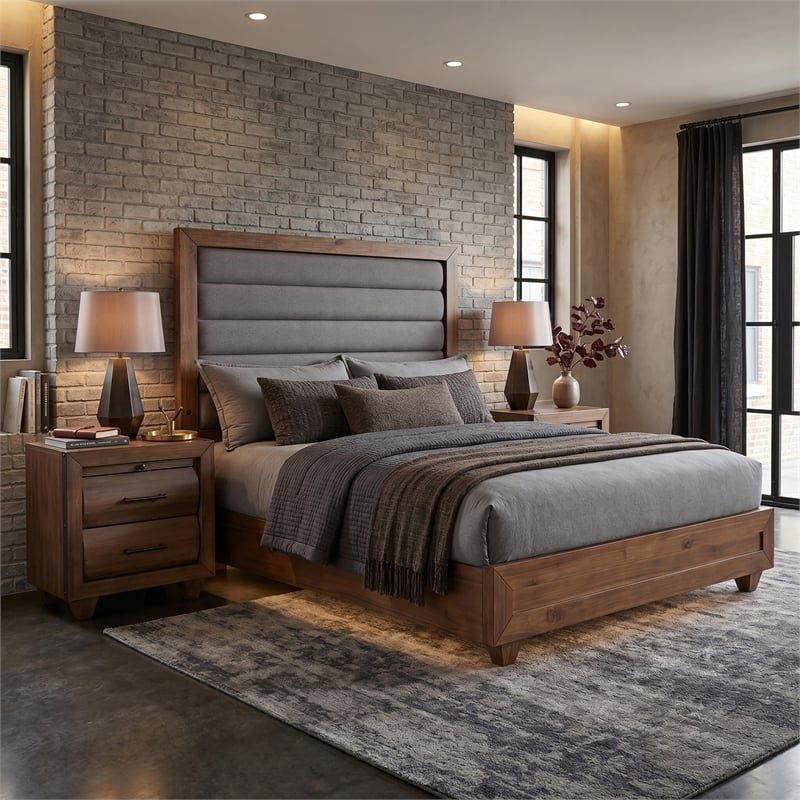 Michael Amini Brooklyn Walk Eastern King Tufted Panel Bed - Gray