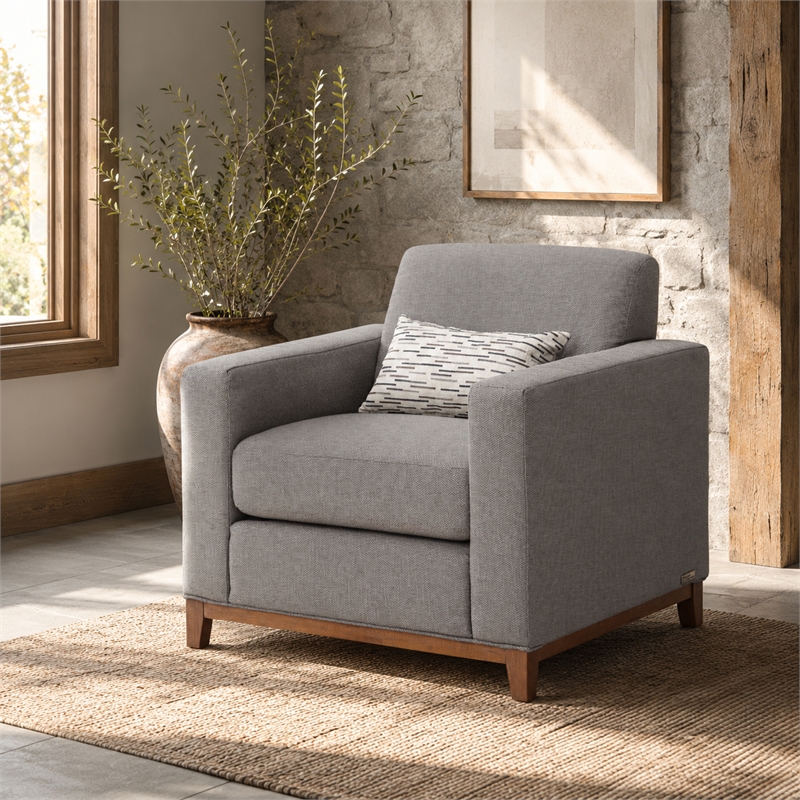 Michael Amini Brooklyn Walk Wood & Fabric Accent Chair in Gunmetal Gray