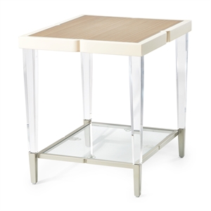 Michael Amini Camden Court Wood & Glass End Table in Ivory Pearl & Taupe