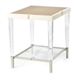 Michael Amini Camden Court Wood & Glass End Table in Ivory Pearl & Taupe
