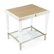 Michael Amini Camden Court Wood & Glass End Table in Ivory Pearl & Taupe