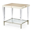 Michael Amini Camden Court Wood & Glass End Table in Ivory Pearl & Taupe