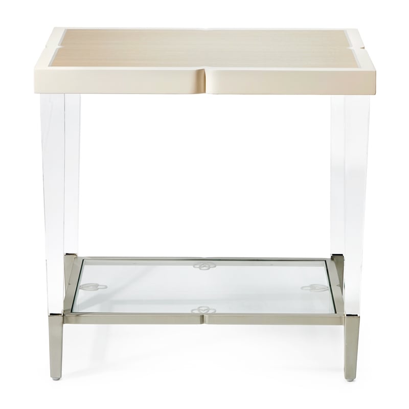 Michael Amini Camden Court Wood & Glass End Table in Ivory Pearl & Taupe