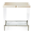 Michael Amini Camden Court Wood & Glass End Table in Ivory Pearl & Taupe