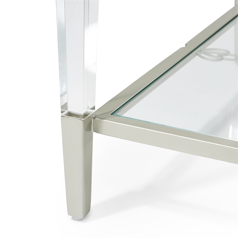 Michael Amini Camden Court Wood & Glass End Table in Ivory Pearl & Taupe
