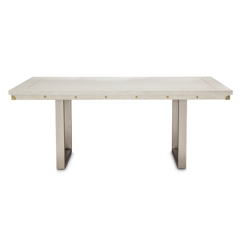 Michael Amini Menlo Station Rectangular Wood & Metal Dining Table in Vanilla
