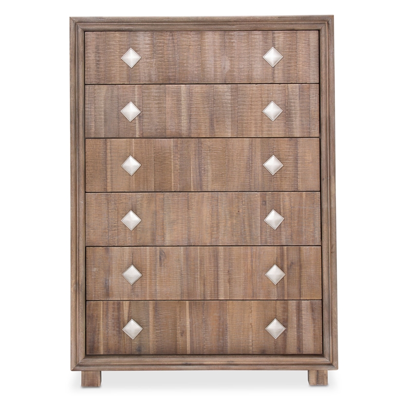 Michael Amini Hudson Ferry 6-Drawer Acacia Wood Chest - Driftwood Brown