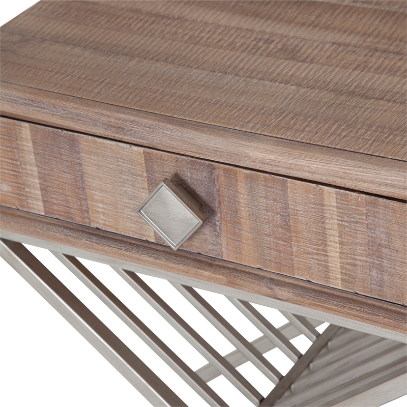 Michael Amini Hudson Ferry Acacia Wood Side Table - Driftwood Brown