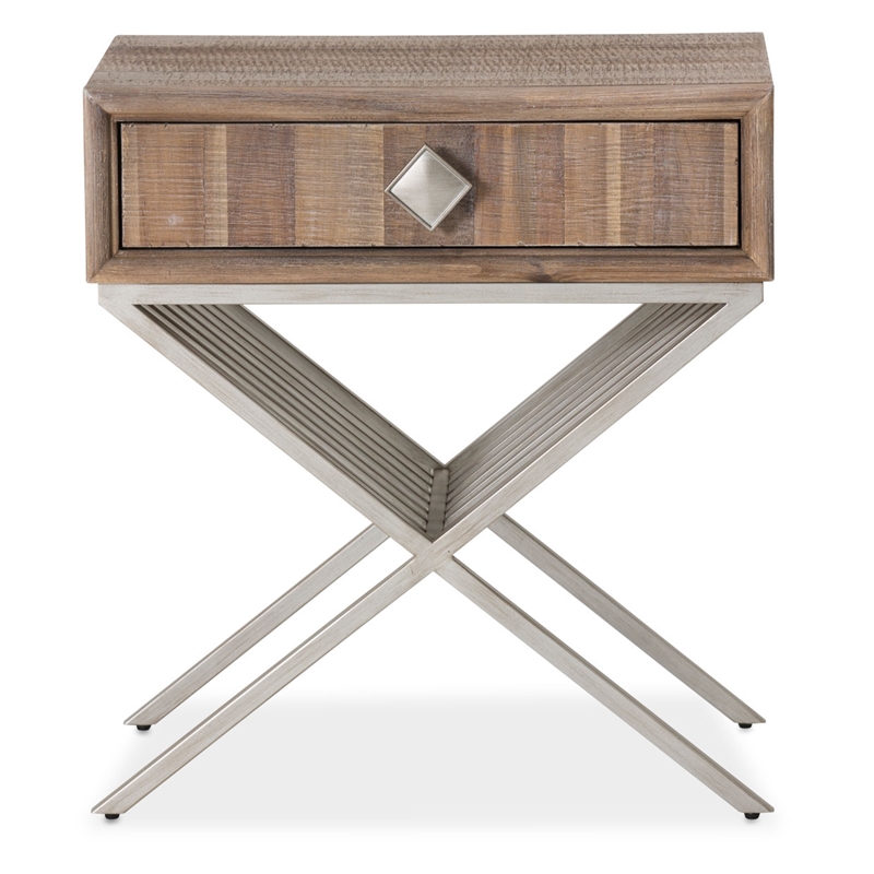 Michael Amini Hudson Ferry Acacia Wood Side Table - Driftwood Brown