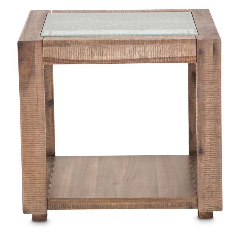 Michael Amini Hudson Ferry Acacia Wood End Table - Driftwood Brown